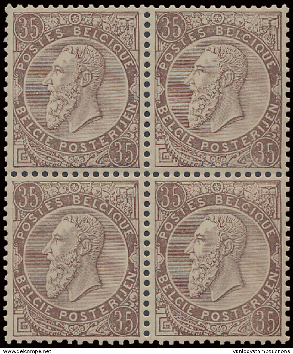 ** N° 49 35c. Paarsbruin In Blok Van 4 In Perfecte Centrage En Zéér Fris, Zm (OBP €300 + 150% = €750) - 1884-1891 Leopold II.