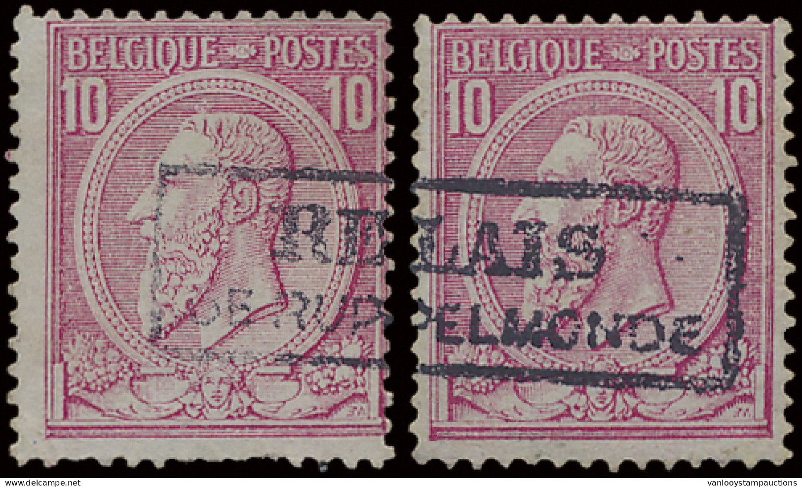 N° 46 10c. Roze Op Blauw (Samengesteld Paar), Met Afstempeling RELAIS DE RUPPELMONDE In Kader, Origineel En Zelden Voork - 1884-1891 Leopold II