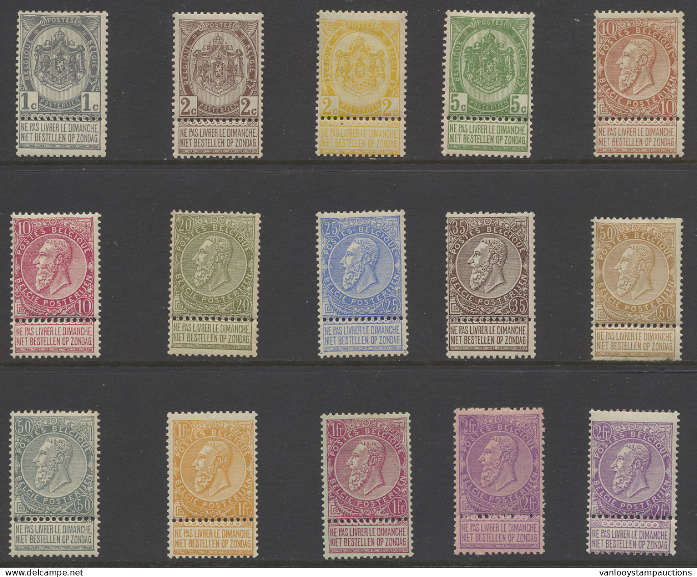 * N° 53/67 Volledige Reeks, Enkele Zegels Met Zware Scharnier, 35c., Tanding Bovenaan Kort, M/ntz (OBP €765) - 1893-1900 Thin Beard