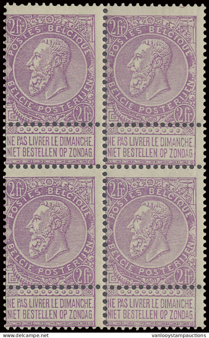 **/* N° 67 2fr. In Blok Van 4, 2 Onderste Zegels Met Licht Scharnierspoor, Zm (OBP €1.800) - 1893-1900 Fine Barbe