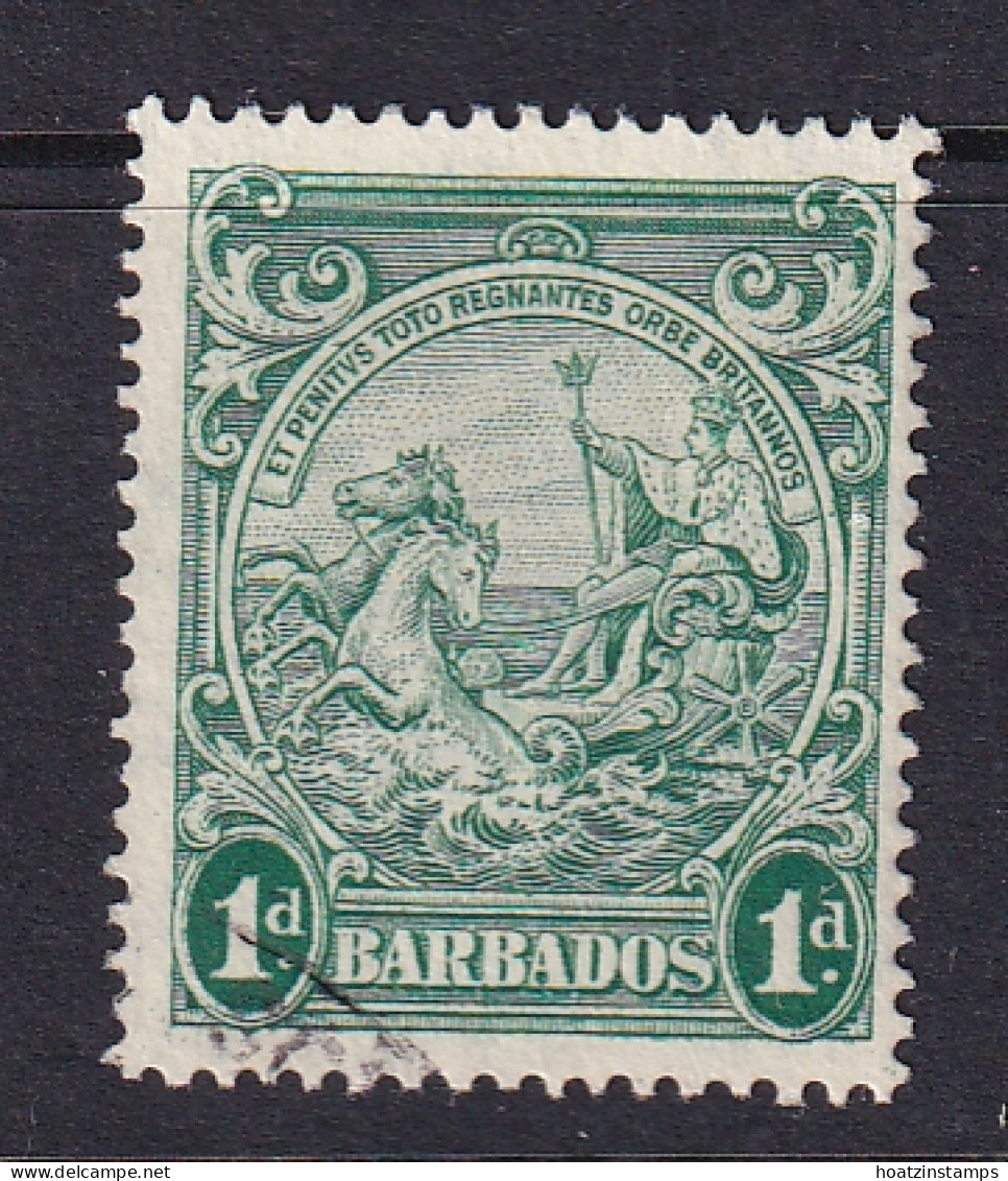 Barbados: 1938/47   Badge Of Colony    SG249c    1d   Blue-green   [Perf: 14]      Used  - Barbados (...-1966)