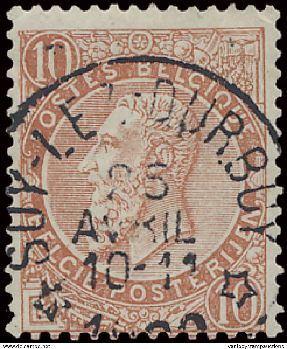 N° 57 10c. Oranjerood Zonder Vignet Met Afstempeling Soy-Le-Durbuy, Relais, Zm (COBA R) - 1893-1900 Thin Beard