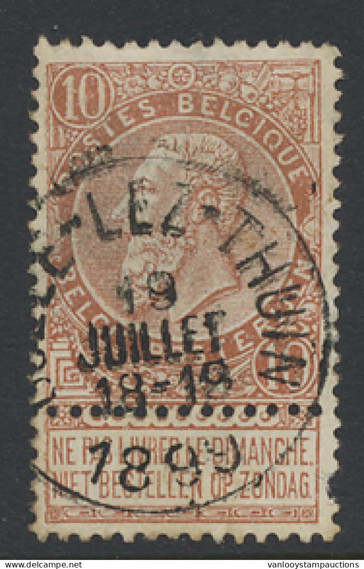 N° 57 10c. Oranjerood Met Afstempeling GOZEE-LEZ-THUIN, Mooie Afstempeling, Zegel Heeft 1 Ontbrekende Tand, Zm/ntz (COBA - 1893-1900 Barbas Cortas