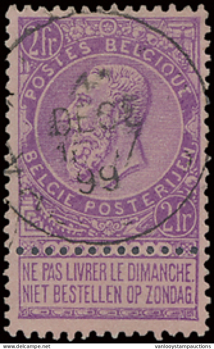 N° 66 2fr. Paars Op Roze, Mooi Centraal Gestempeld, Zm (OBP €65) - 1893-1900 Barbas Cortas