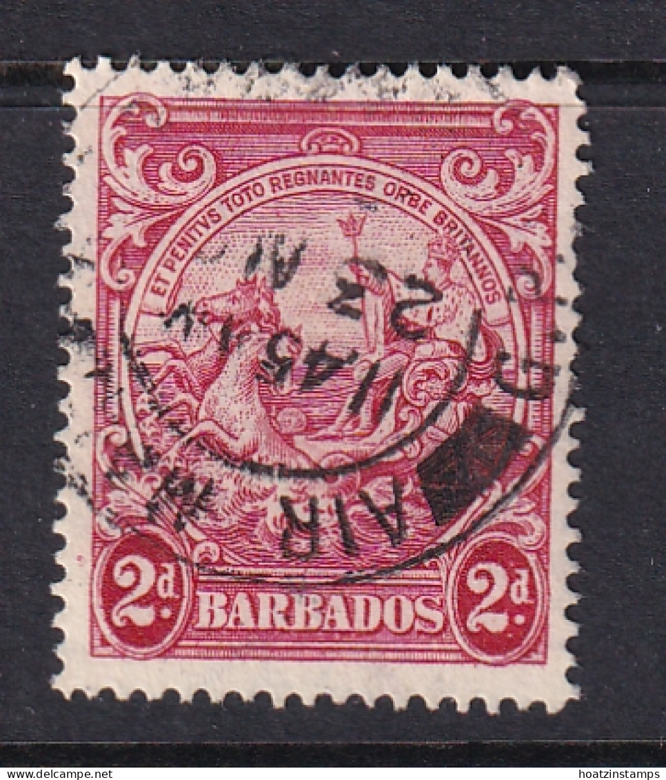 Barbados: 1938/47   Badge Of Colony    SG250e    2d    Carmine  [Perf: 14]    Used - Barbados (...-1966)