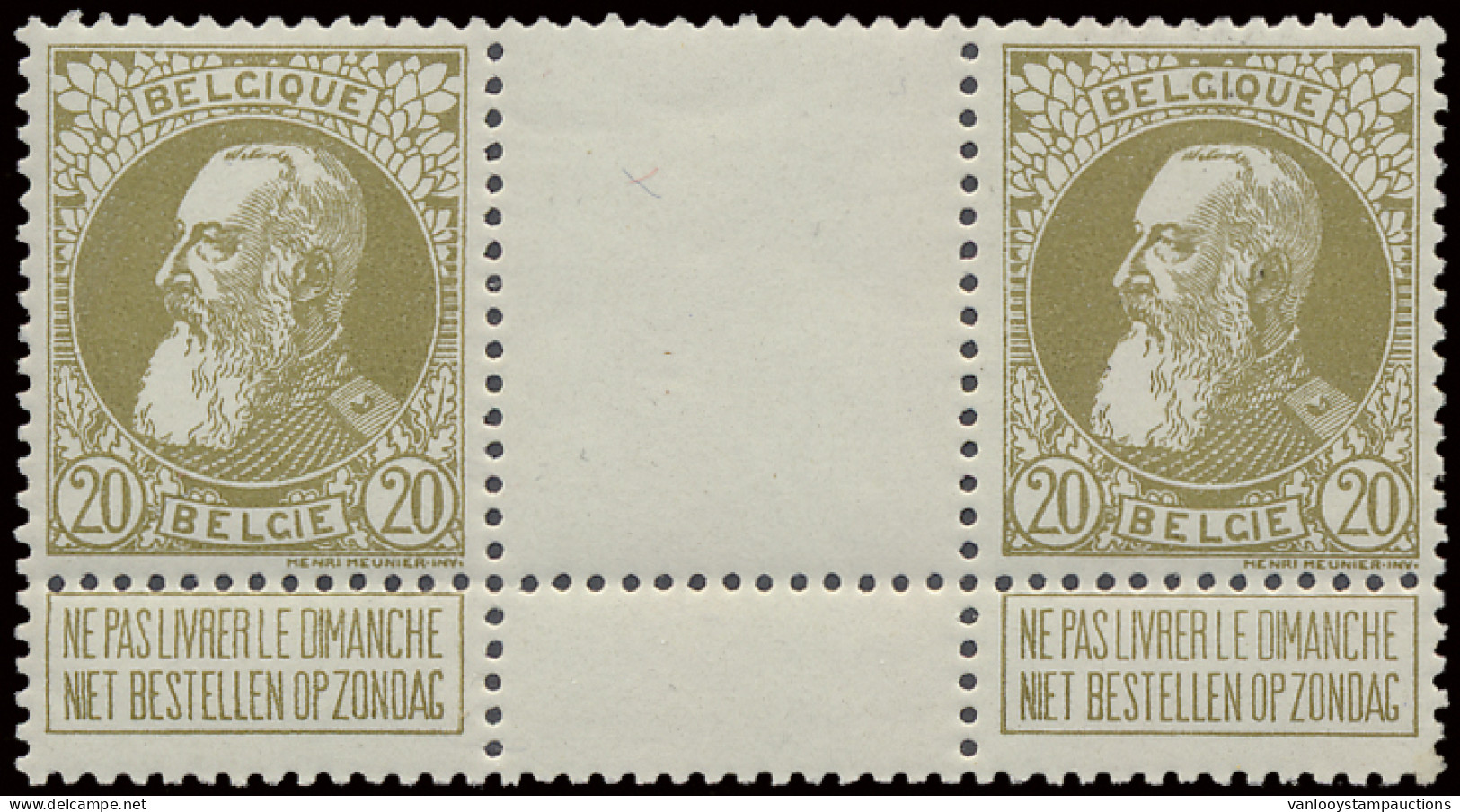 ** N° 75 20c. Donkerresedagroen In Paar Met Tussenpaneel, Zm (OBP +€300) - 1905 Thick Beard