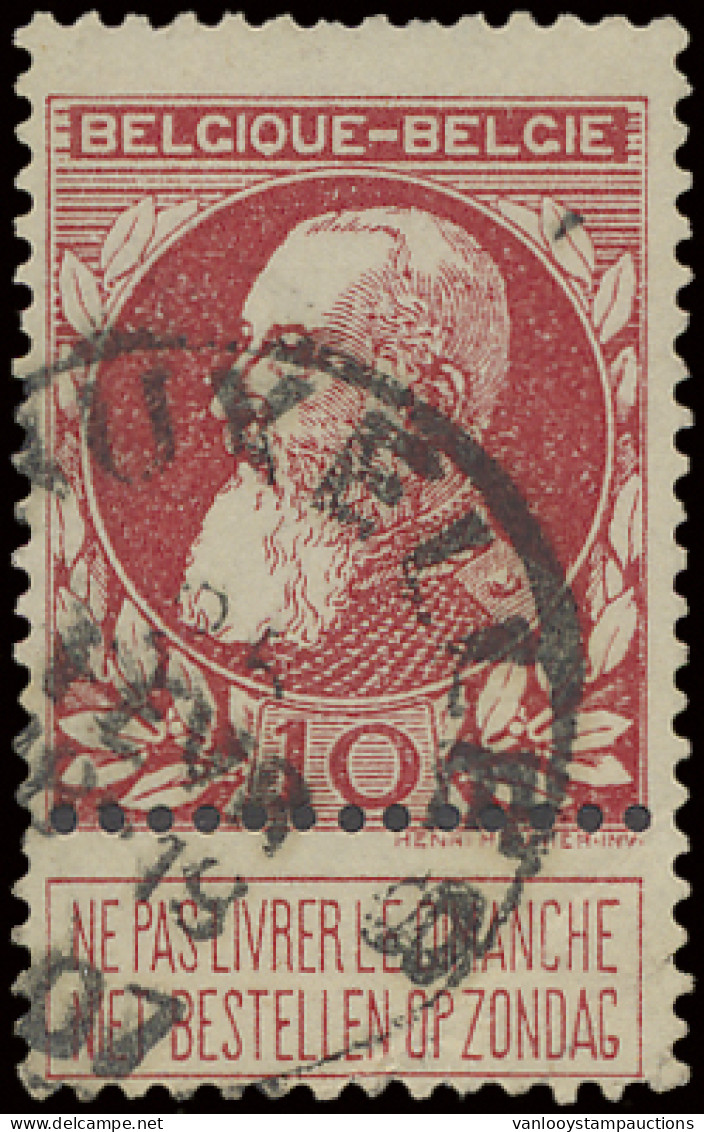 N° 74 Bruxelles 25/02/1907 Met Stempel Zonder Dienstnaam Of Nummer, Zeldzaam Op Grove Baard, Klein Hoekplooitje, Ntz (CO - 1905 Thick Beard