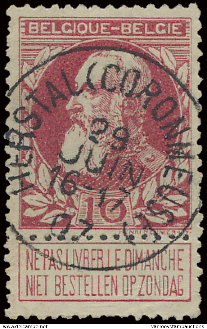 N° 74 10c. Karmijn, Afstempeling Herstal (Coronmeuse), T1L Prachtig Centraal, Zm (COBA +€50) - 1905 Grosse Barbe