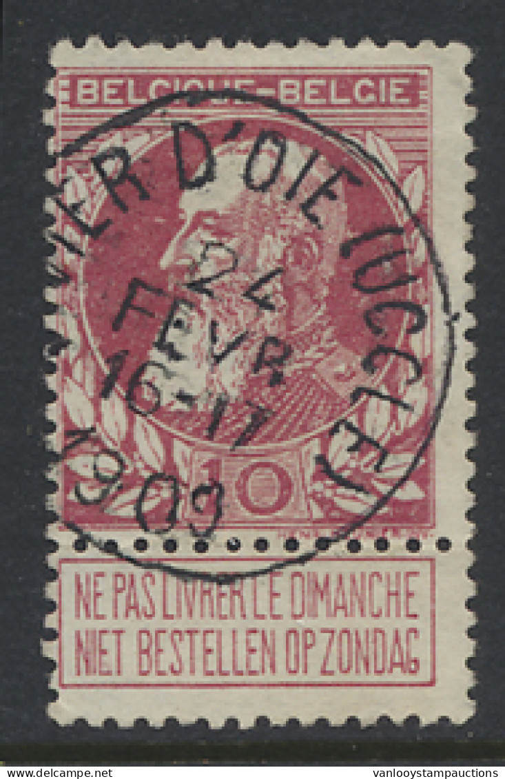 N° 74 10c. Karmijn Met Afstempeling VIVIER D'OIE (UCCLE), T1L, Zm (COBA €20) - 1905 Thick Beard