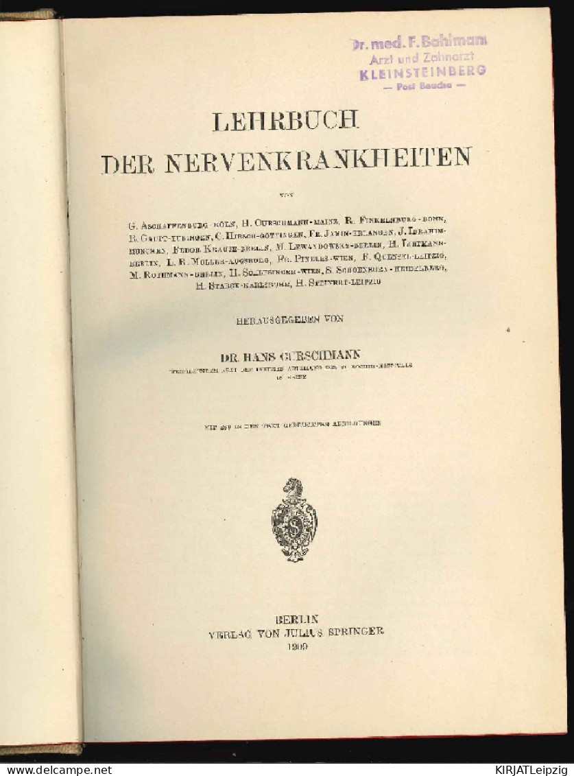 Lehrbuch Der Nervenkrankheiten. - Livres Anciens