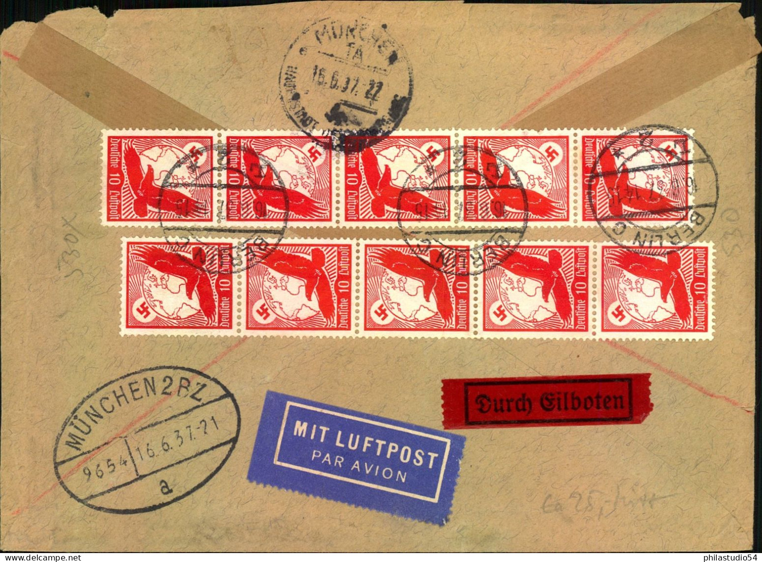 1937, Schwerer Luftpost Eolbrief BERLIN - NPNCHEN - Lettres & Documents