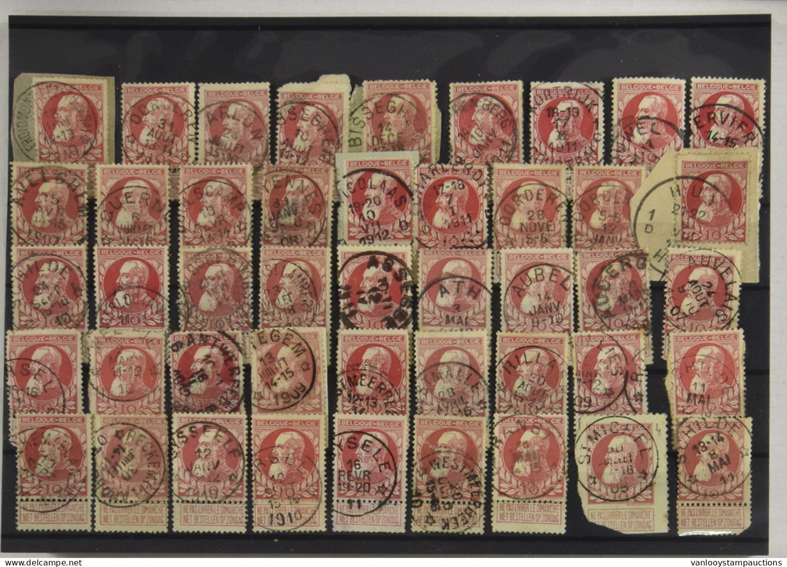 N° 74 10c. Karmijn, + 200 Exemplaren, W.o. Zonnebeke, Lophem (Relais), Syssele (Relais), Etc., Mooie Centrale Afgestempe - 1905 Thick Beard