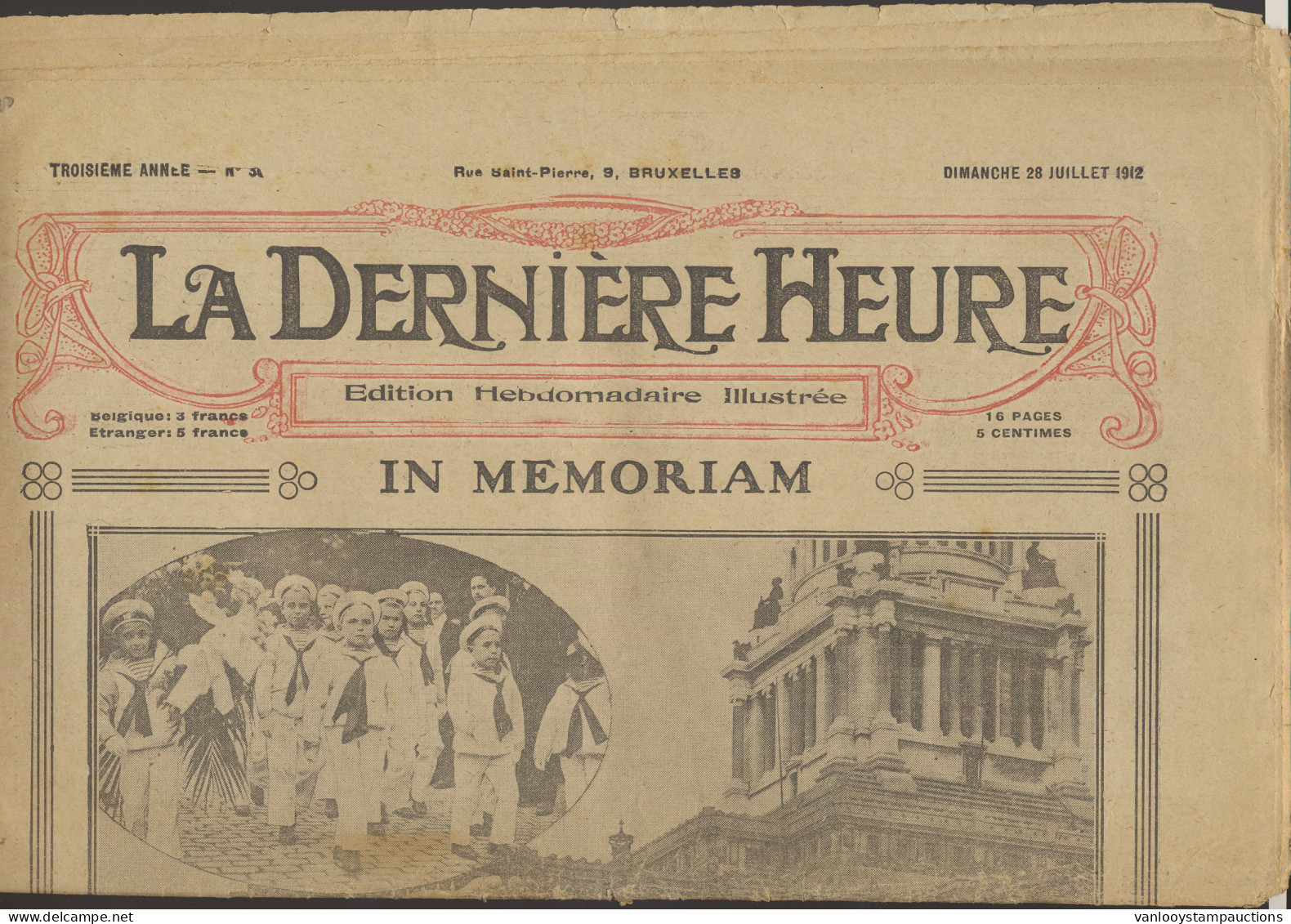1912 N° 81 (2x) Zonder Vignet Op Krant La Dernière Heure 28/7/1912, Mooie Inhoud (herdenking Zeevaart) En Commentaar Op  - 1893-1907 Wappen