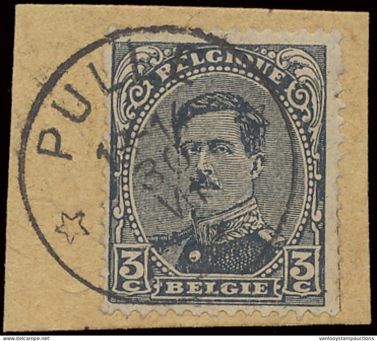 N° 183 3c. Grijs Met Afstempeling Relais PULLE Op Fragment, T2R, Zm (COBA R Pellens) - 1915-1920 Albert I.