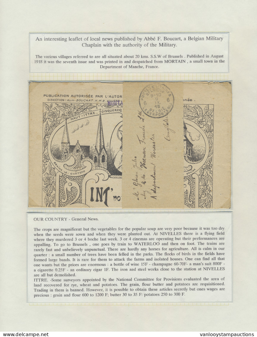 1914/1918 Interessante Kleine Verzameling Op 30 Bladen Met Beschrijving Over Legerposterij In België, Waarbij 25 Poststu - Autres & Non Classés