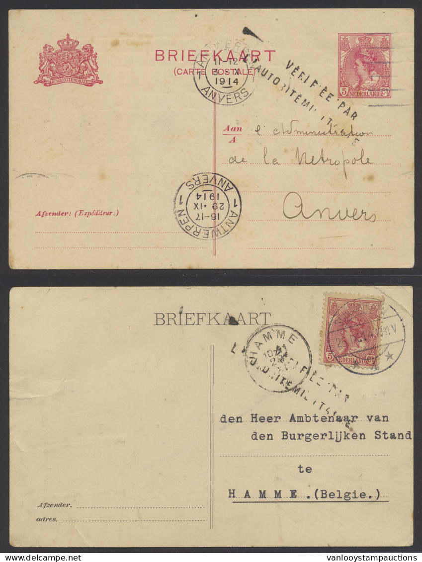 2 Briefkaarten Uit Nederland (Breda En Schoonhoven) Naar Antwerpen En Hamme (1914) + 2 Briefjes Uit Frankrijk (Belgische - Autres & Non Classés