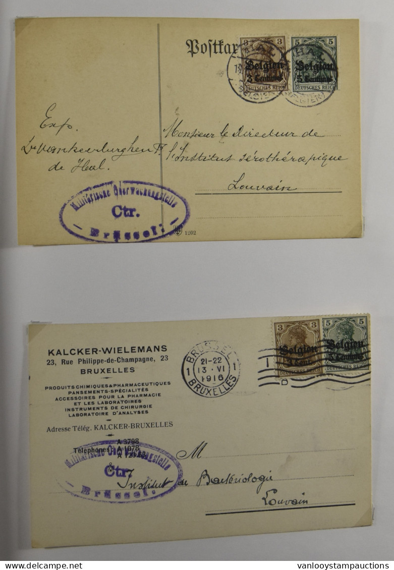 1915/1918 Verzameling Van +/-90 Brieven, Zichtkaarten En PWST In Davo Album Met Duitse Censuur Van Brussel, Zm/m - Duits Leger