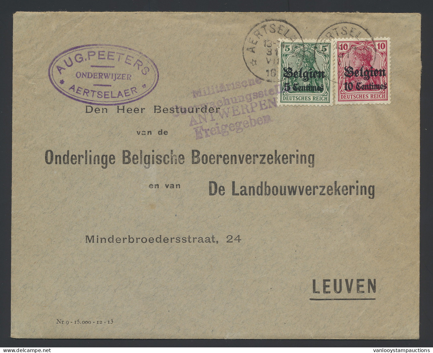 1916 OC 2 En 3 Op Brief Aartselaar (relaiskantoor) 31.VII.16 Naar Leuven, Zm - Armée Allemande