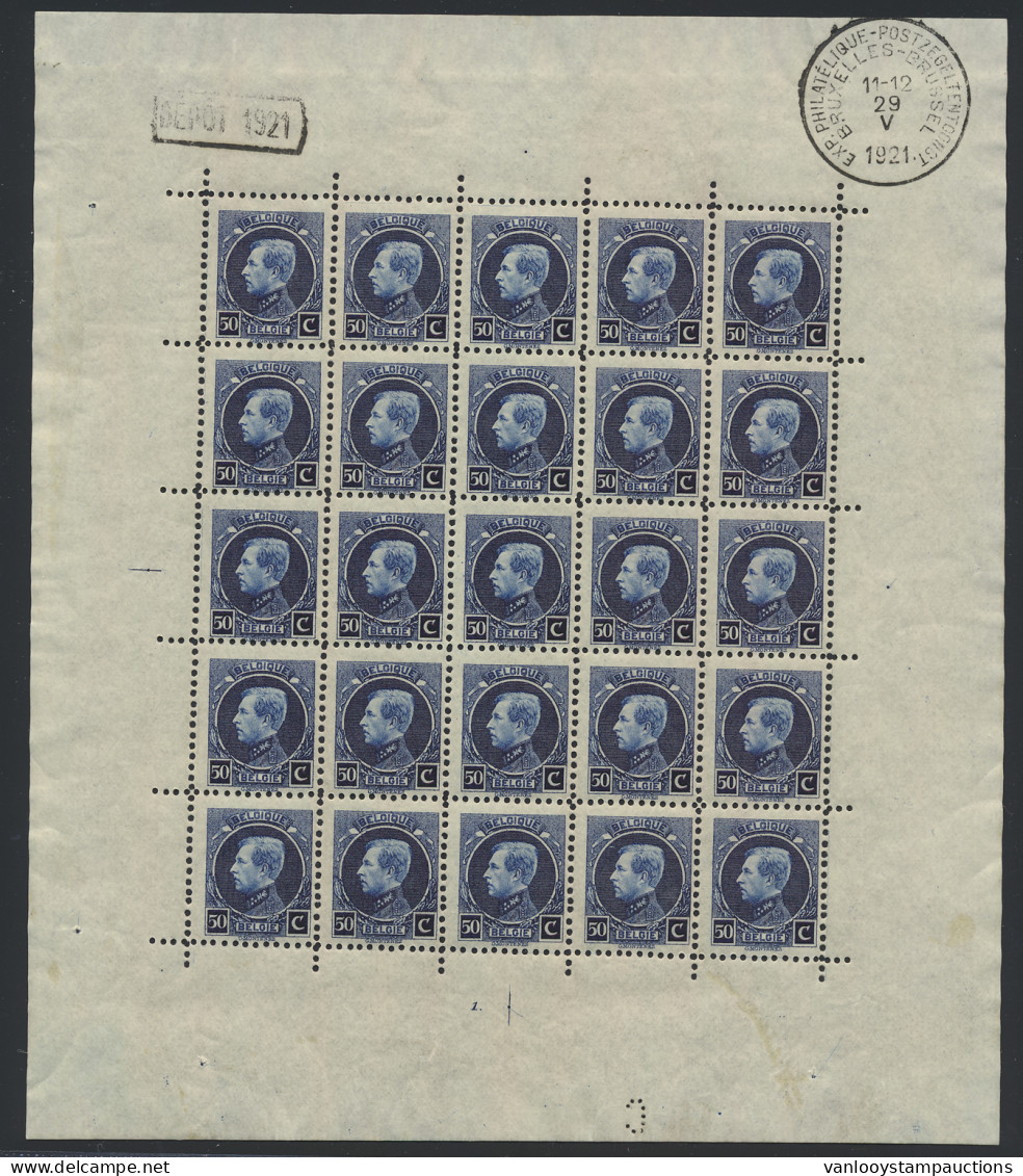 ** F 187 50c. Donkerblauw, 2 Complete Velletjes In Plaatnummer 1 En 2, Zm/m (OBP €400) - 1921-1925 Petit Montenez