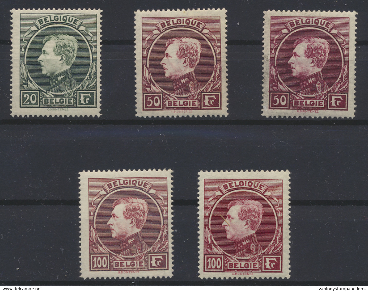 **/* N° 290A, 291B/C, 292A/B 20fr., Miniem Scharnierspoor, Zm (OBP +€355) - 1929-1941 Gran Montenez