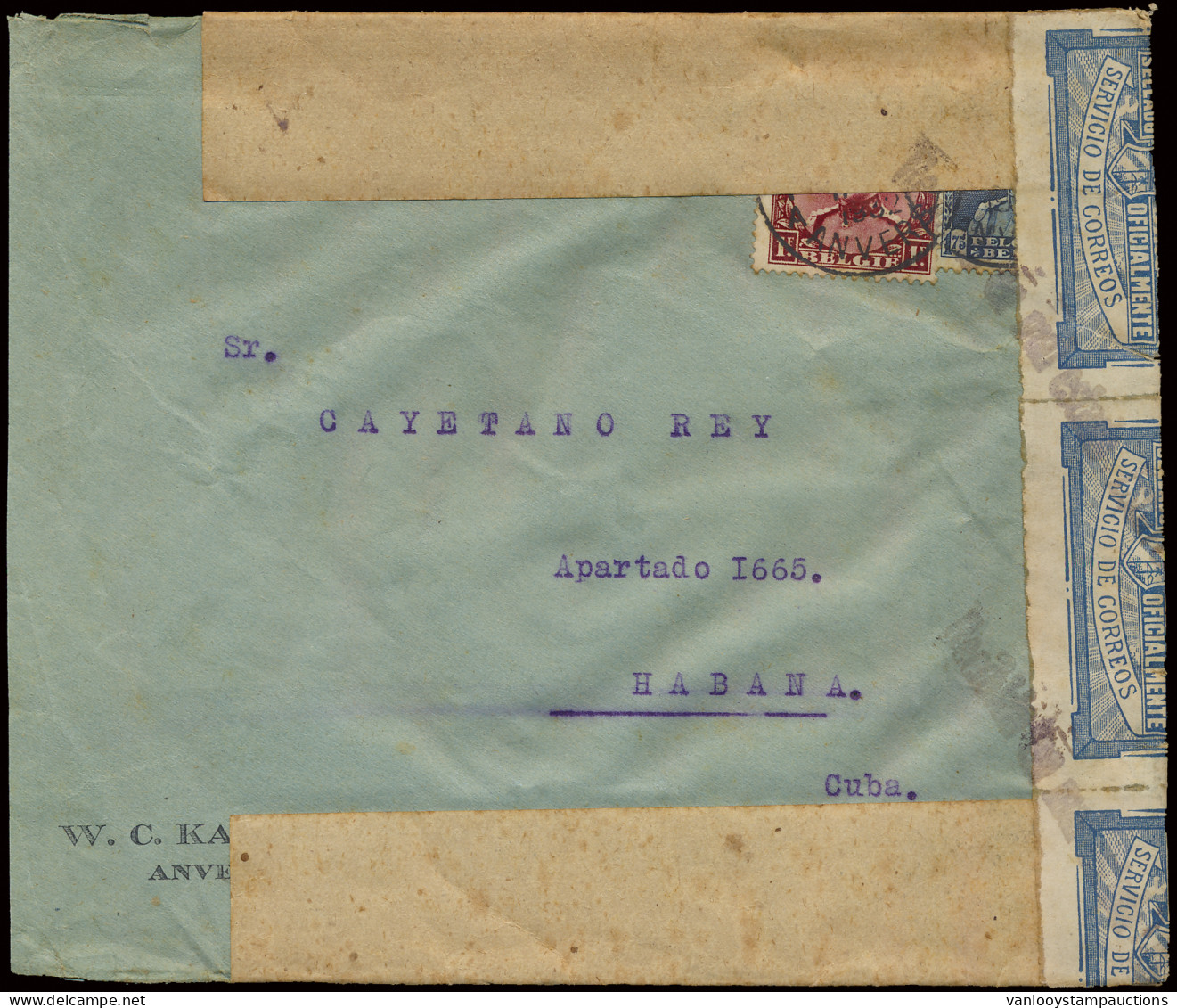 N° 317 En 320, Op Brief Vanuit Anvers, Dd. Februari 1932, Naar HABANA (Cuba), Met Censuur Servicio De Correos - Sellado  - 1931-1934 Quepis