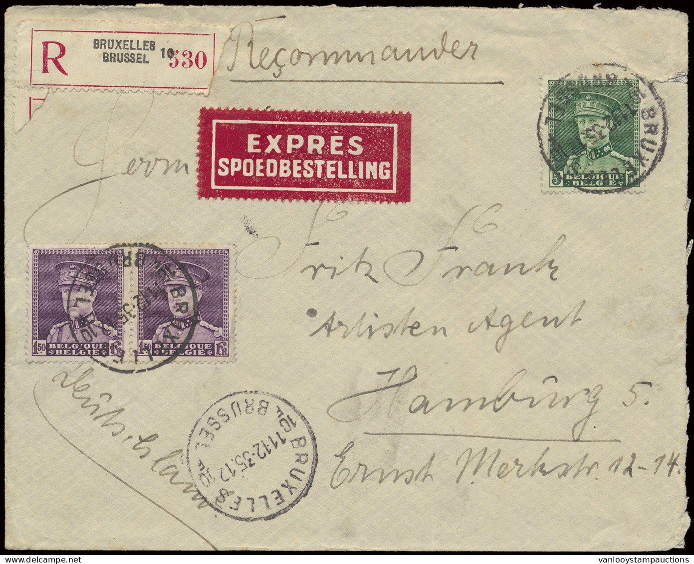 1933, Spoedbestelling Brief Gefrankeerd Met OBP N° 319 (horizontaal Paar) En 323 1,50Fr. En 10Fr. Kepi En Verstuurd Uit  - 1931-1934 Quepis