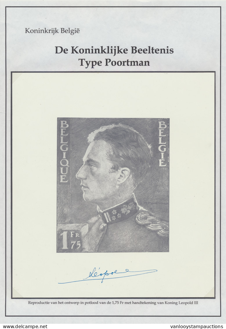 N° 430 1,75fr. Blauw, Reproductie Van Het Ontwerp In Potlood Met Handtekening Van De Koning, Zm - 1936-51 Poortman