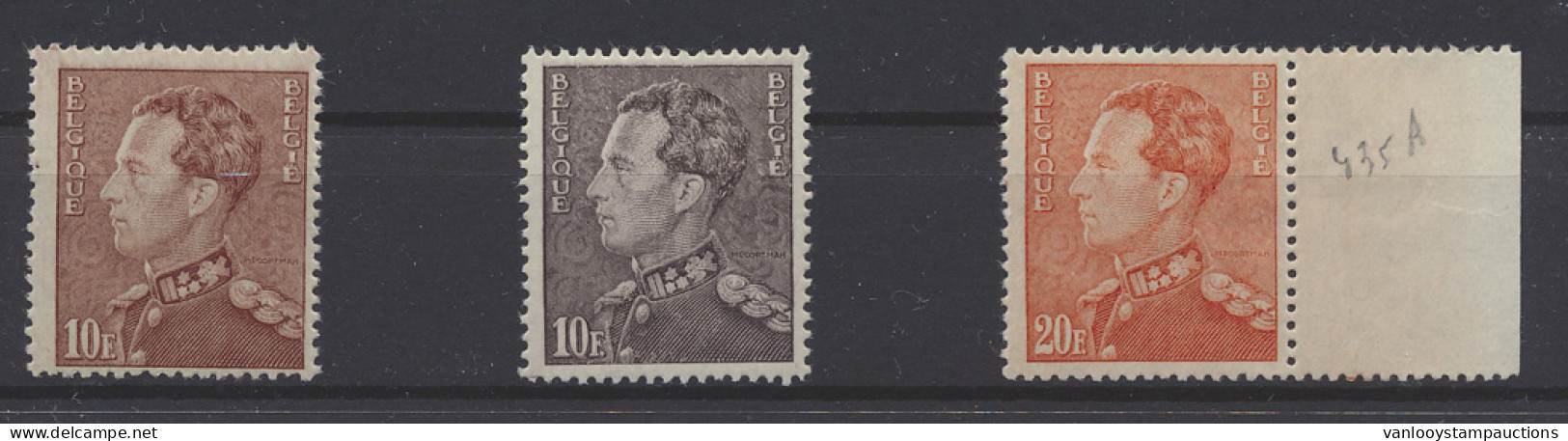 ** N° 434A En B En 435A, 3 Mooie Kleurvarianten (10 Fr Onregelmatige Tanding), Zm (OBP € 480) - 1936-1951 Poortman