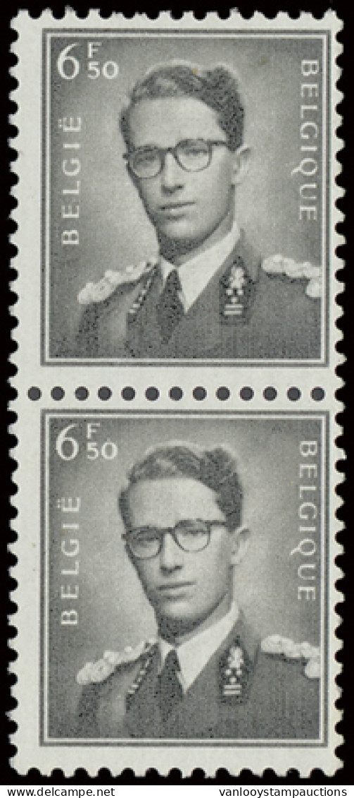 ** N° 1069A 6,50fr. Grijs In Verticaal Paar, Zm (OBP €210) - 1953-1972 Anteojos