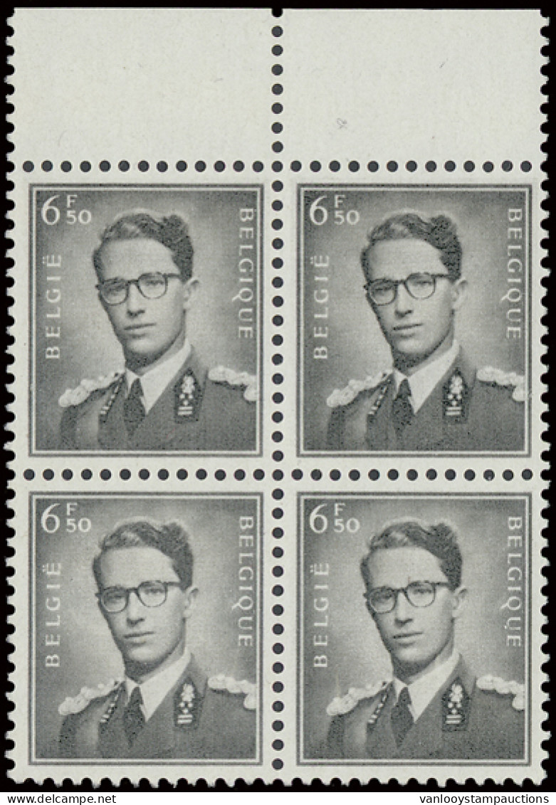 ** N° 1069A 6,50fr. Grijs In Blok Van 4, Zm (OBP €420) - 1953-1972 Glasses
