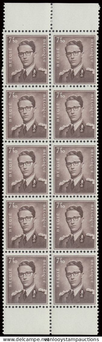 ** N° 1070 7,50fr. Lichtbruin In Veldeel Van 10, Prachtig, Zm (OBP €975) - 1953-1972 Glasses