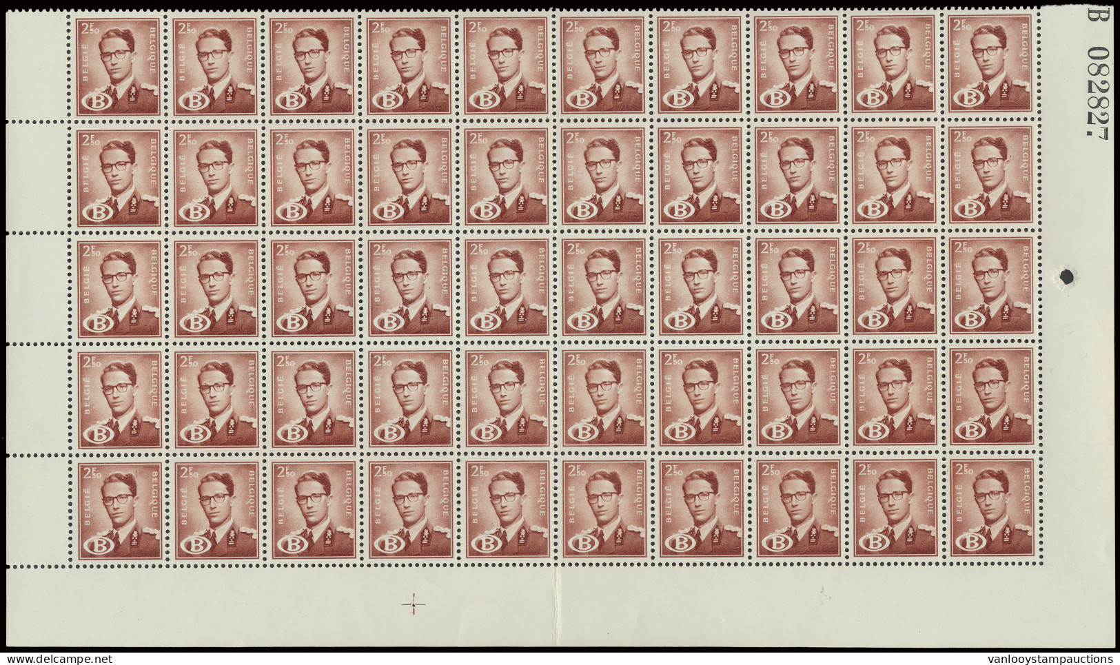 ** S 60 2,50fr. Roodbruin In Veldeel Van 50 Met Randinscriptie, Zm (OBP €1.600) - 1953-1972 Anteojos