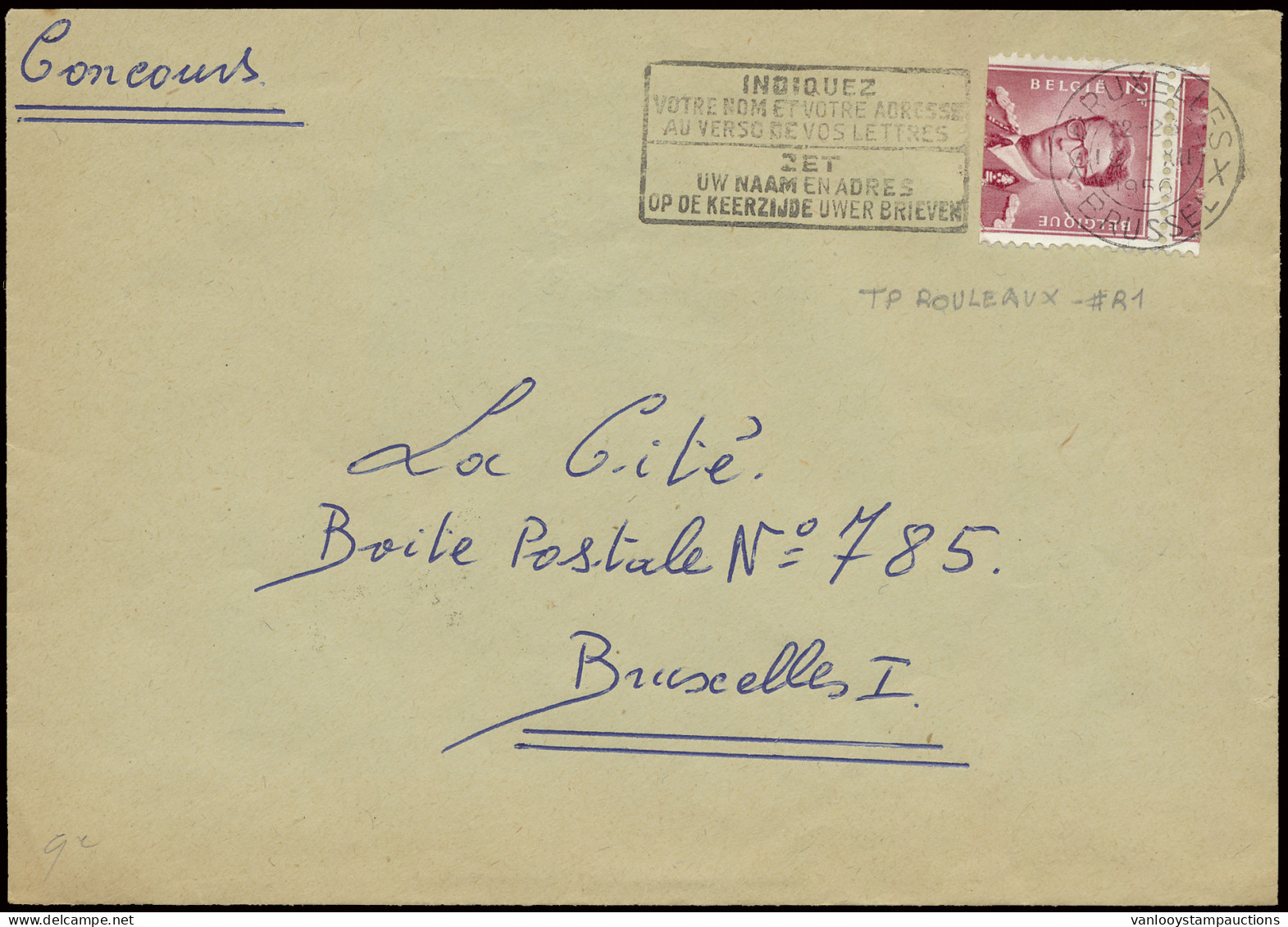 1956 Brief Gefrankeerd Met OBP N° R1 2F. Karmijnroze - Boudewijn Bril - Rolzegel, Verstuurd Uit Bruxelles (Schaerbeek) 1 - 1953-1972 Lunettes
