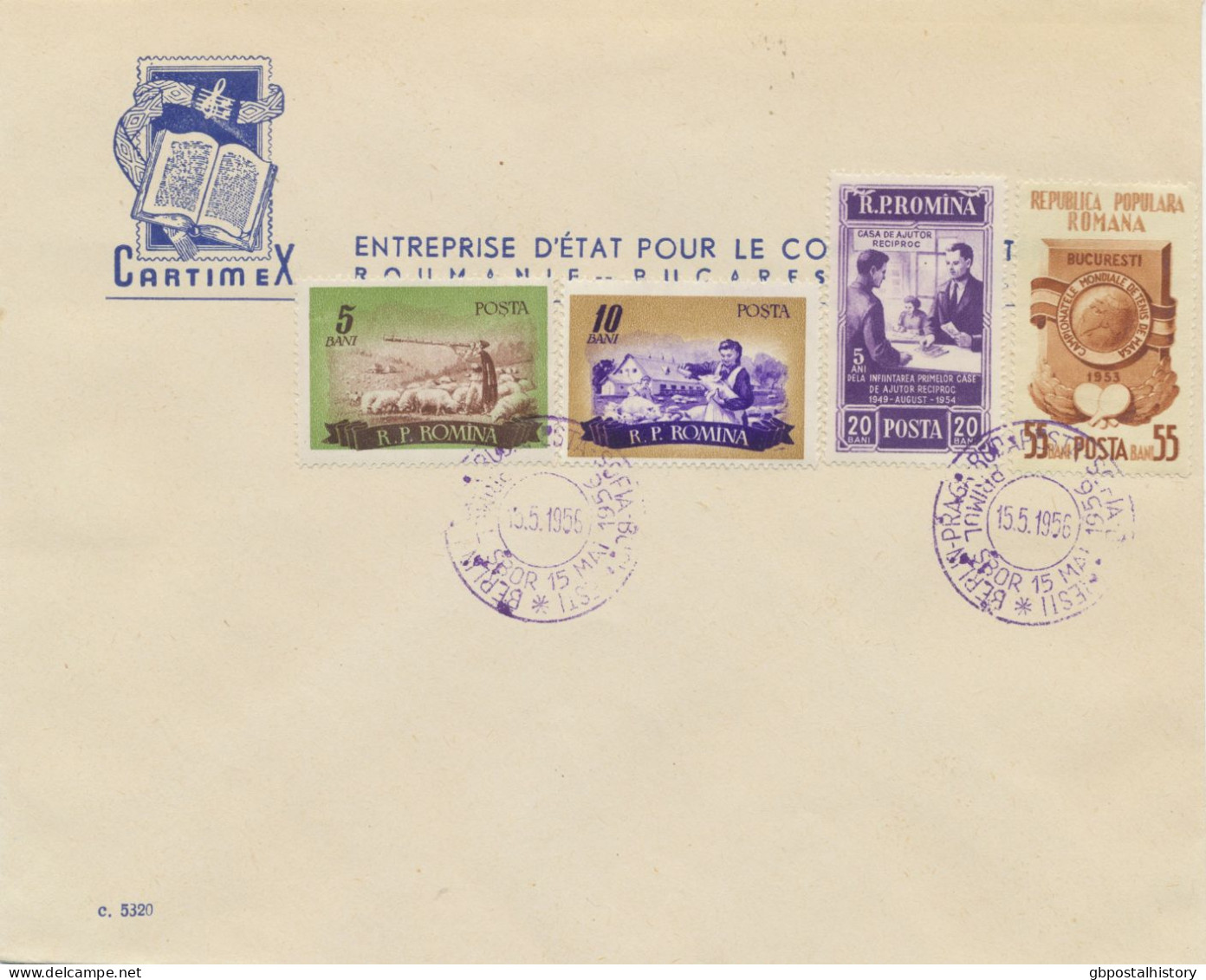 RUMÄNIEN 15.5.1956, Erstflug Deutsche Lufthansa Ost „BUKAREST – BERLIN-OST“ M. Viol. SST „BERLIN-PRAG-BUDAPEST-SOFIA-BUK - Storia Postale