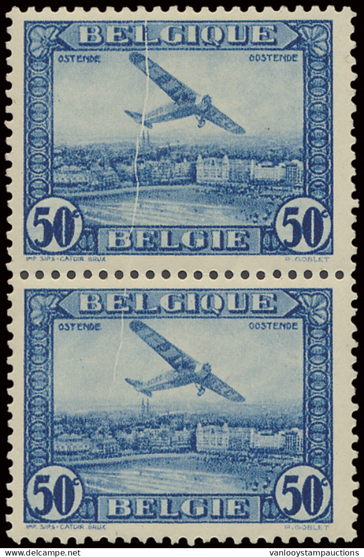 **/* PA 1-Cu 50c. Blauw (verticaal Paar), Met Accordeonplooi, Bovenste Zegel Met *, Zeldzame Curiositeit, Zm - Otros & Sin Clasificación