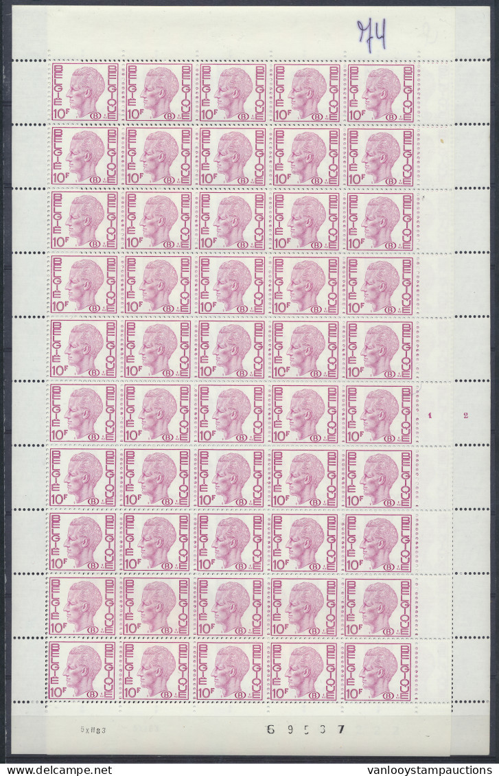 ** S 71 P5a 10fr. Elström, Epacar Papier In Volledige Vellen Van 50, 4 Platen Van 1 Tot 4, Zm (OBP €2.000) - Sonstige & Ohne Zuordnung