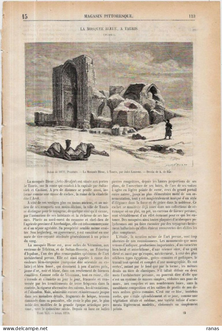 Revue Magasin Pittoresque Avril 1873 Perse Tauris IRAN La Mosquée Bleue - 1850 - 1899