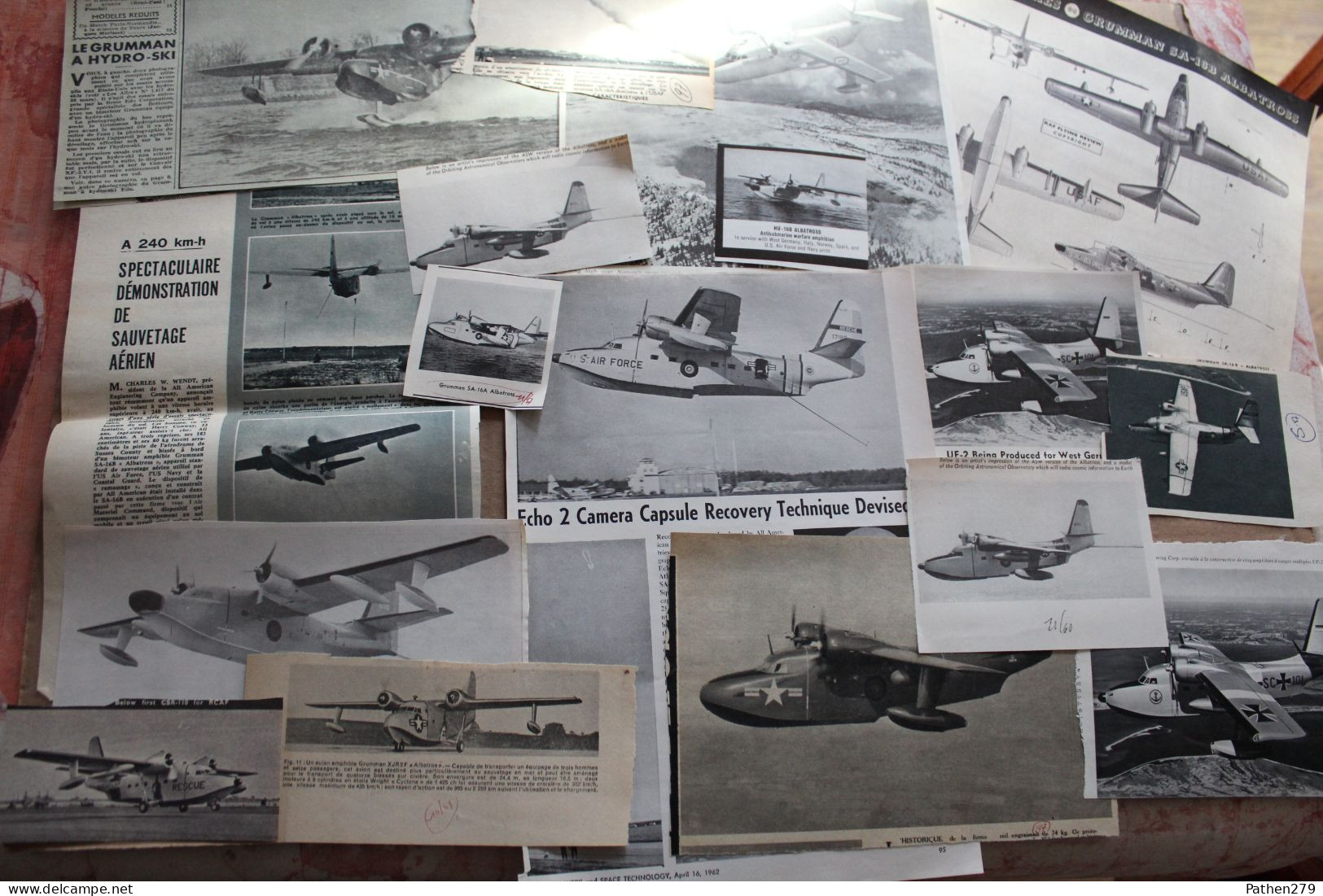Lot De 111g D'anciennes Coupures De Presse De L'aéronef Américain Grumman SA-16 "Albatross" Et Divers "Goose" - Aviation