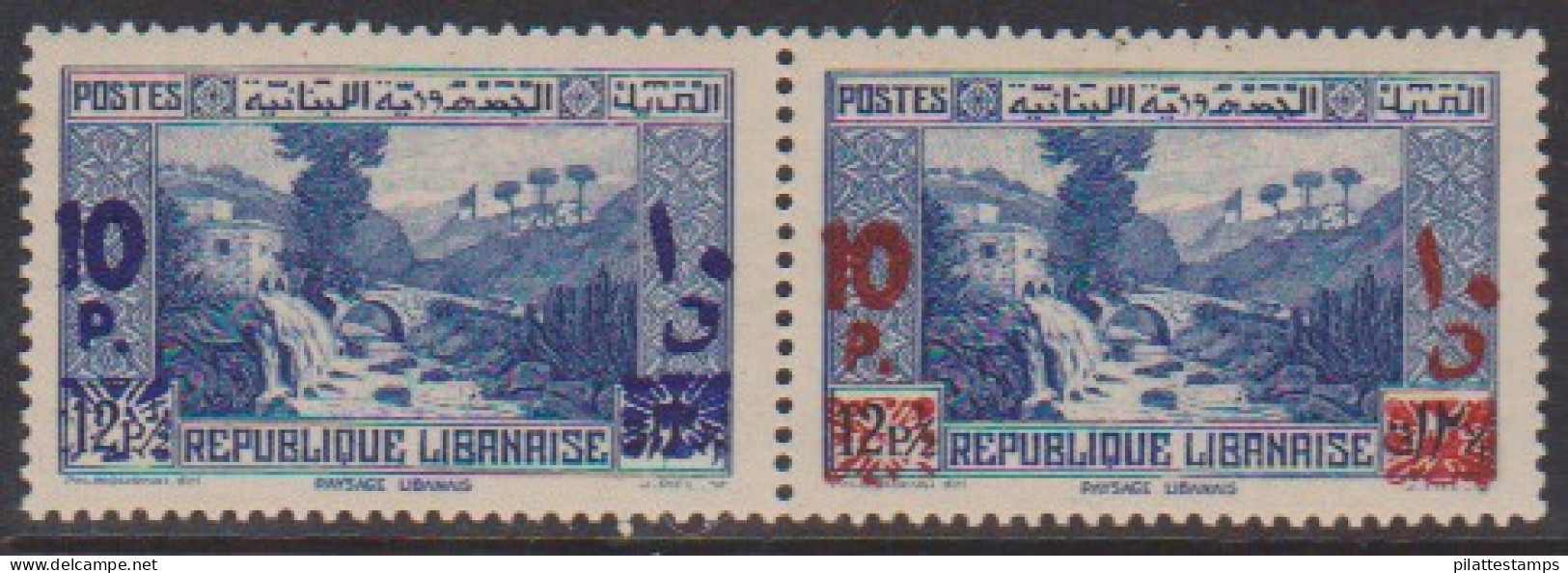 Grand Liban 186a+b** Variété Surcharge Bleue Et Rouge - Autres & Non Classés