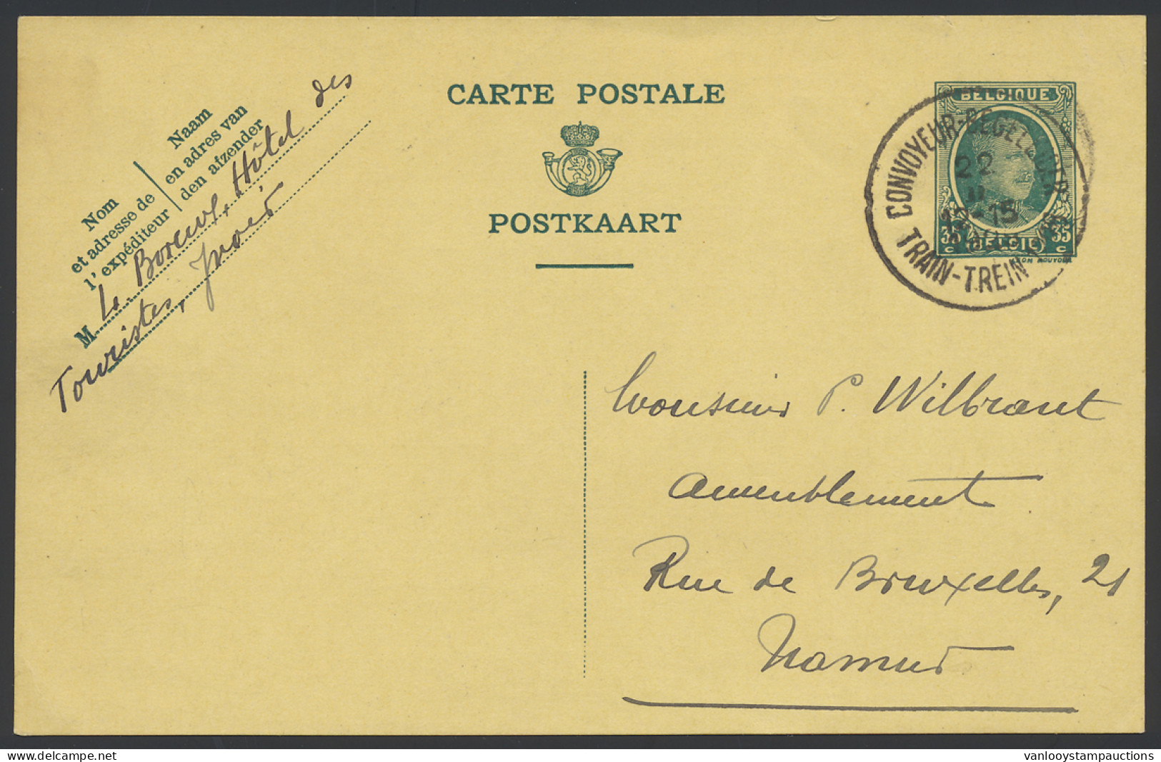 1929 Postkaart N° 83 35c. Groen, Met Afstempel Convoyeur-Train 1208 Tweetalig, Dd. 22/2/1929, Cataloog Oblitérations Bel - Other & Unclassified