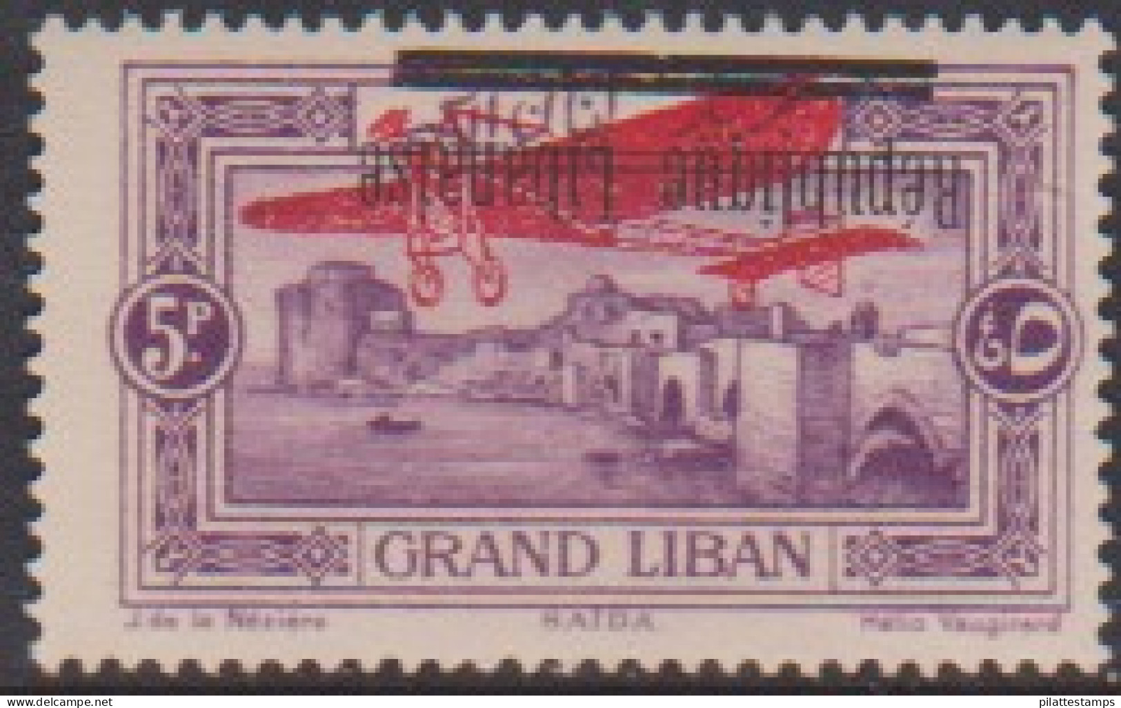 Grand Liban PA 23a** Variété Surcharge République Renversée - Autres & Non Classés