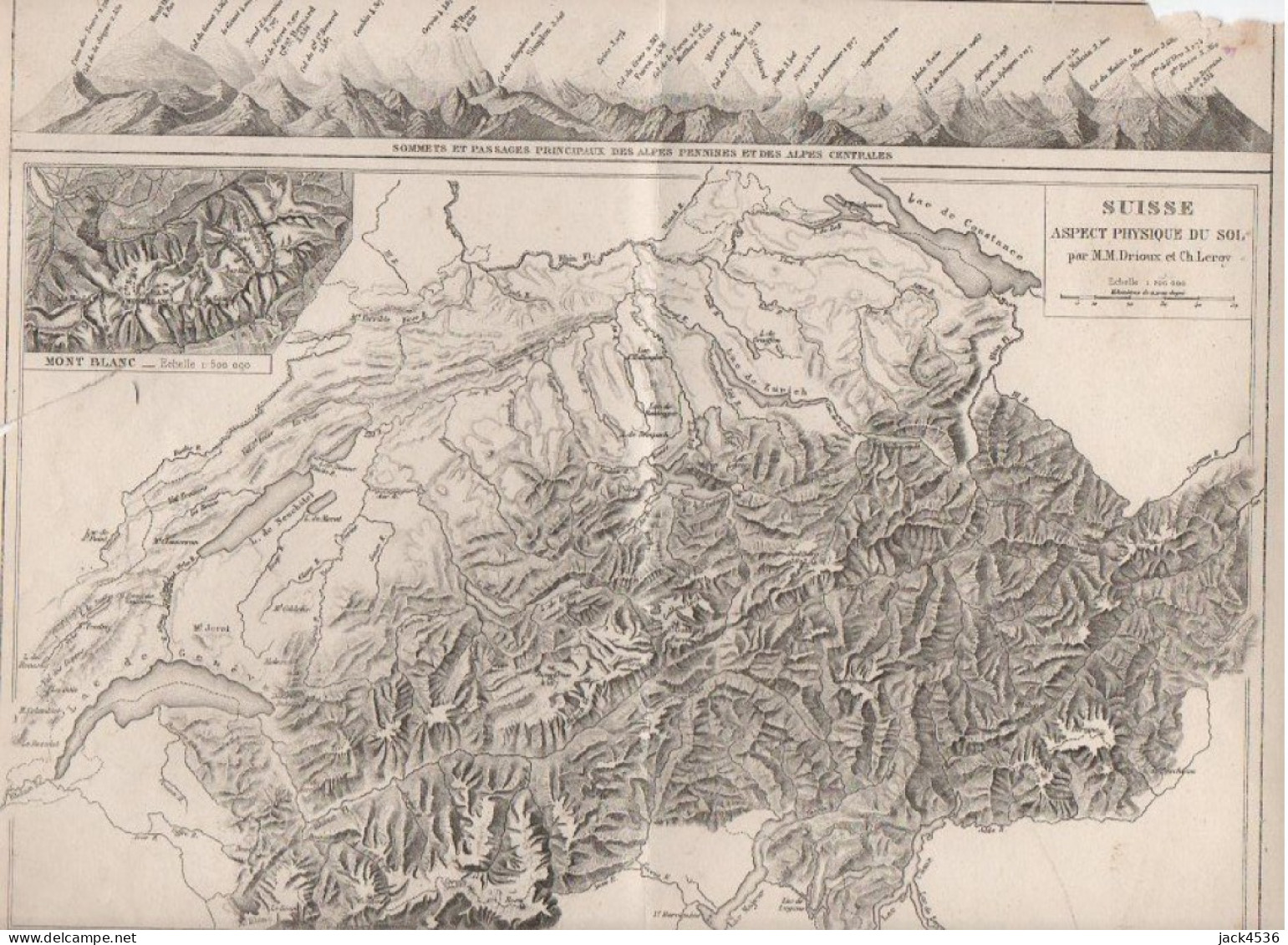 Carte Topographique Aspect Physique Du Sol - SUISSE - Edition BELIN à PARIS - Usure Du Temps - Topographische Karten