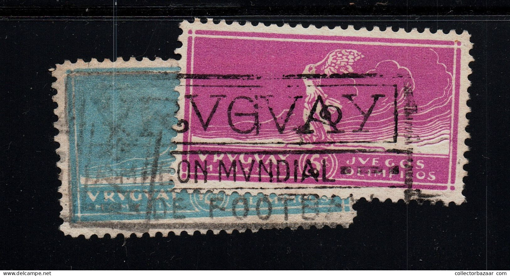 Soccer Olympic Paris 1924 Gold Medal Uruguay Slogan Postmark On Two Stamps - Briefe U. Dokumente