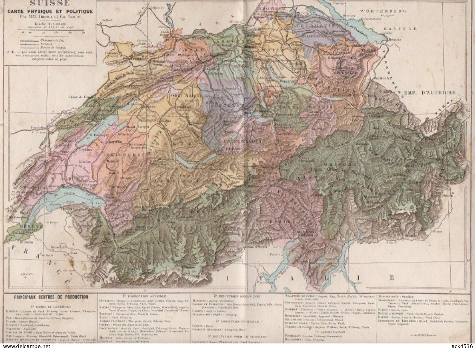 Carte Topographique Aspect Physique Et Politique - SUISSE - Edition BELIN à PARIS - Usure Du Temps - Carte Topografiche