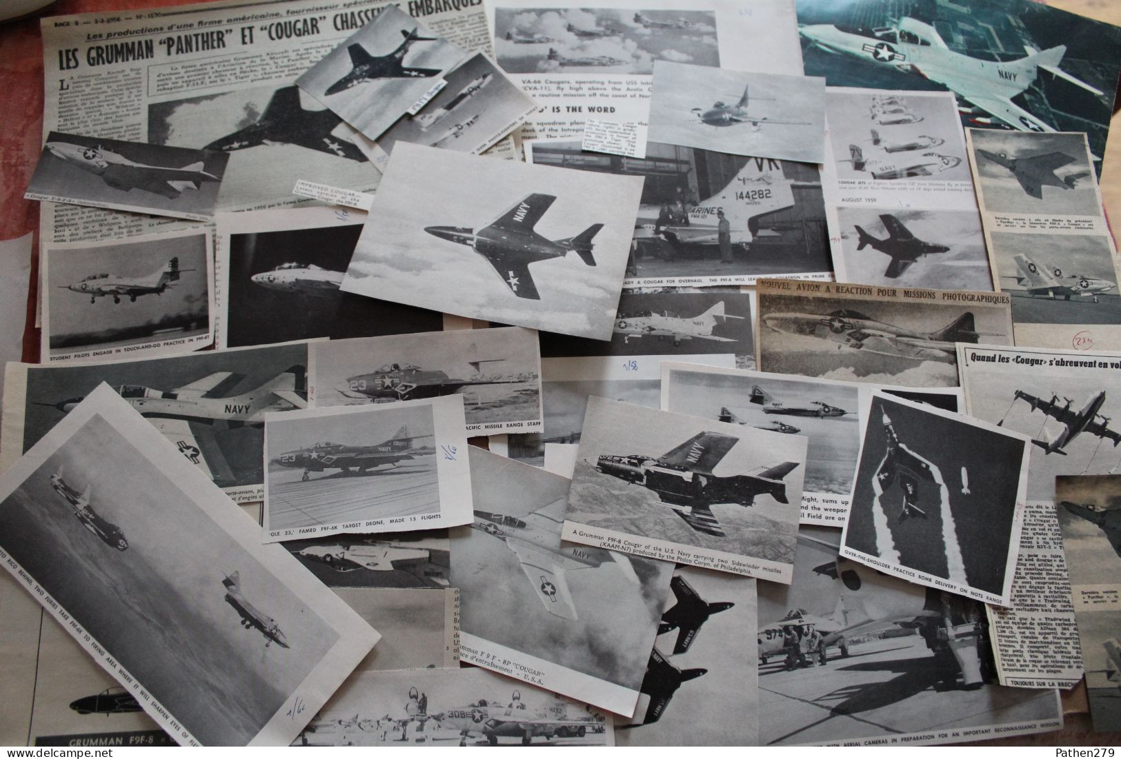 Lot De 91g D'anciennes Coupures De Presse Et Photo De L'aéronef Américain Grumman F9F-8 "Cougar" - Aviation