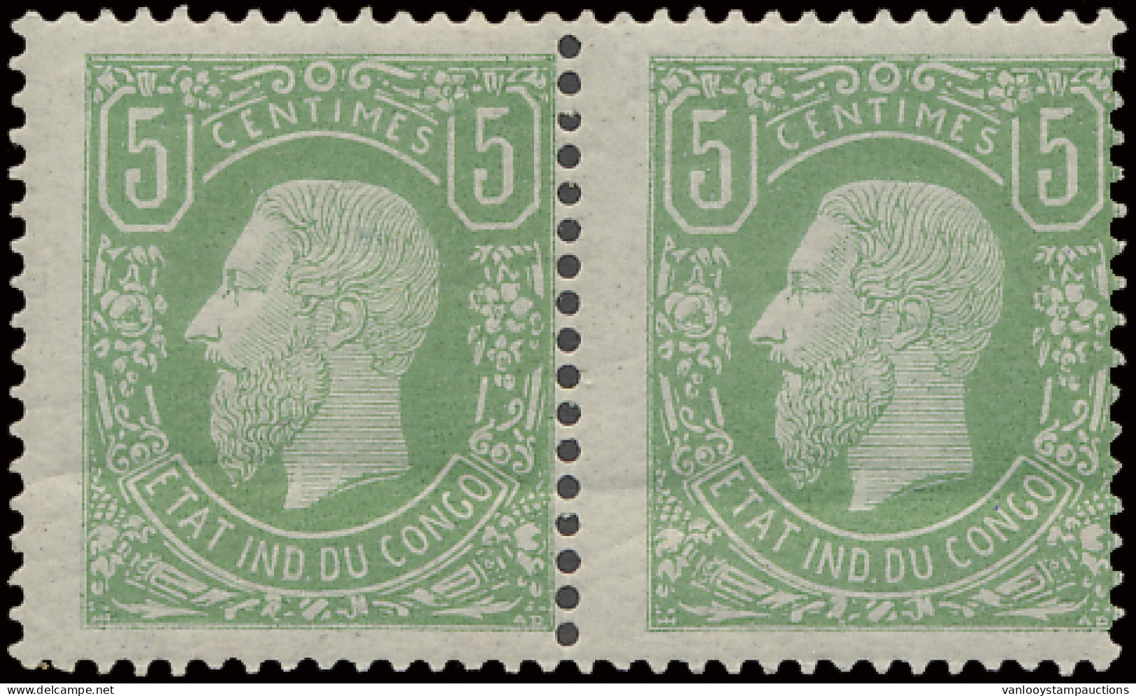 ** N° 1 5c. Green In Horizontal Pair, Off Centre To The Right, MNH, Gum Crease, F (OBP €180) - 1884-1894