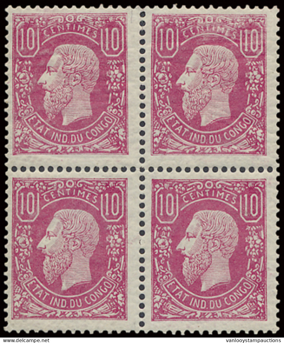 **/* N° 2a 10c. Deep Pink (block Of 4) Lightly Off Centre, 2 Stamps MNH, Vf (OBP € 72) - 1884-1894