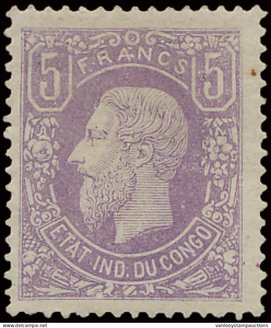 * N° 5 5Fr. Lilac Off Centre To The Left, Position #9 Of Sheet Of 50 Stamps, Mint And Hinged With Gum Colored, Thinned,  - 1884-1894