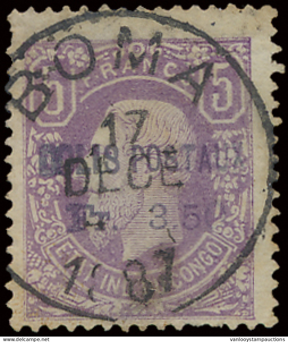 CP 1 5Fr. Lilac Off Center To The Bottom Left Corner With Overprint COLIS POSTAUX FR. 3.50, Cancelled BOMA 17 DECE 1887, - Parcel Post