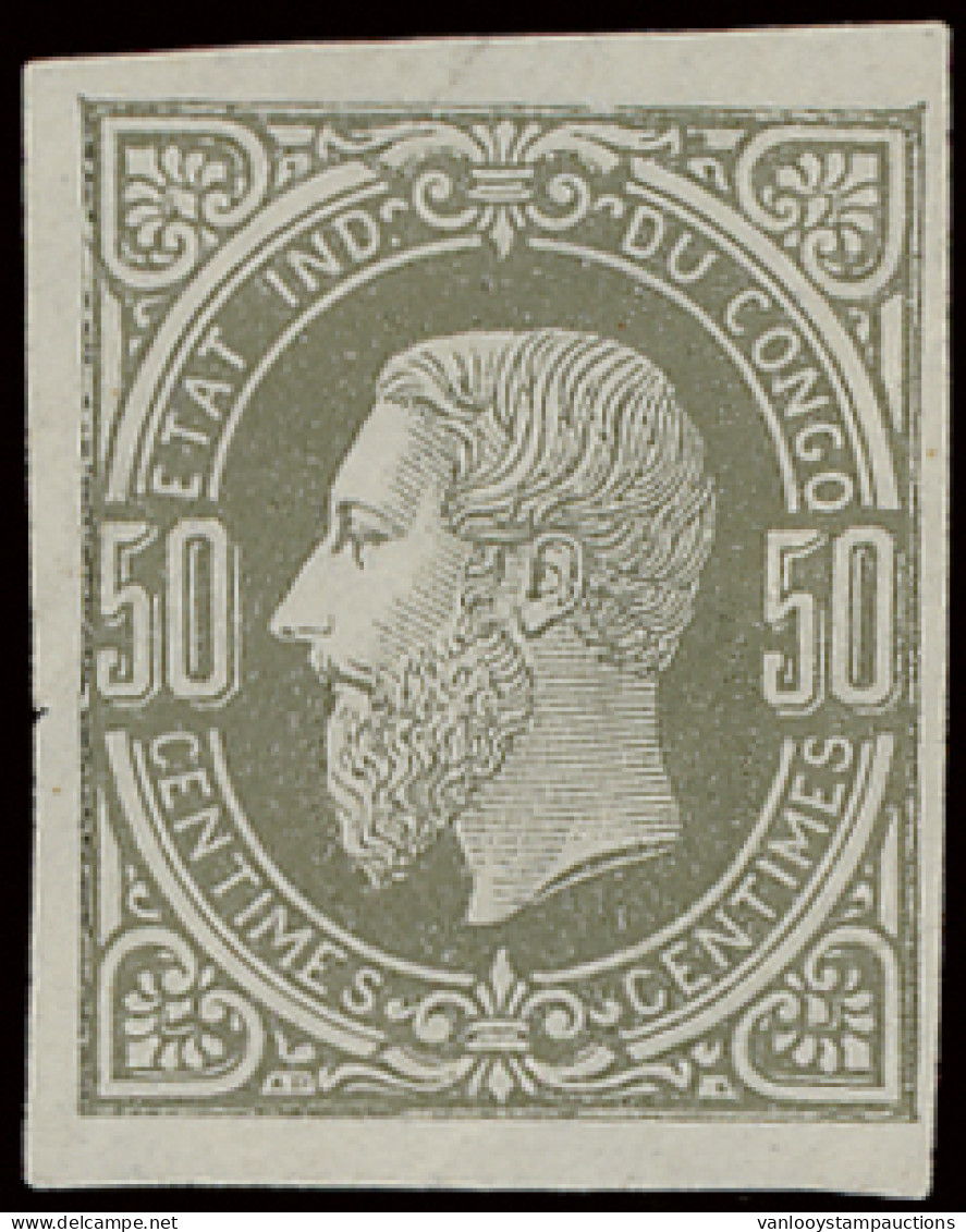 Type 9, Colour Proof Of 50c. Leopold II Second Issue, Unadopted Colour Deep Grey Green Instead Of Red Brown And Unadopte - 1884-1894